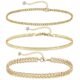 DEARMAY Gold Ankle Bracelets for Women Waterproof 3Pcs 14K Gold Plated Anklets Layered Cuban Link Chain Herringbone Dainty Cute Anklets Set Pack Summer Beach Jewelry Gift for Women