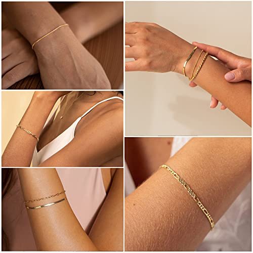 DEARMAY Gold Bracelets for Women Waterproof, 14K Real Gold Jewelry Sets for Women Trendy Thin Dainty Stackable Cuban Link Paperclip Chain Bracelet Pack Fashion Accessories Gifts...