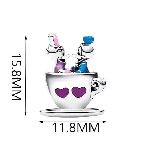 Donald Duck & Daisy Duck Love Cup Charm Fit Women Bracelet Necklaces Fashion Gifts 925 Sterling Silver DIY Jewelry