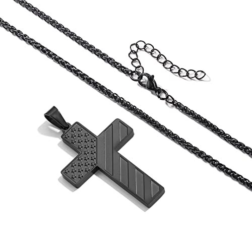 DuoDiner 18+2 Inch Cross Necklace Bible Verse Stainless Steel American Flag Pendant Chain for Men Jewelry Gift