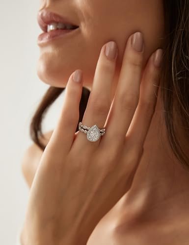 EAMTI 1.25CT 925 Sterling Silver Bridal Ring Sets Teardrop CZ Engagement Rings Vintage Pear Promise Rings Marquise Wedding Bands for Women Size 4-11