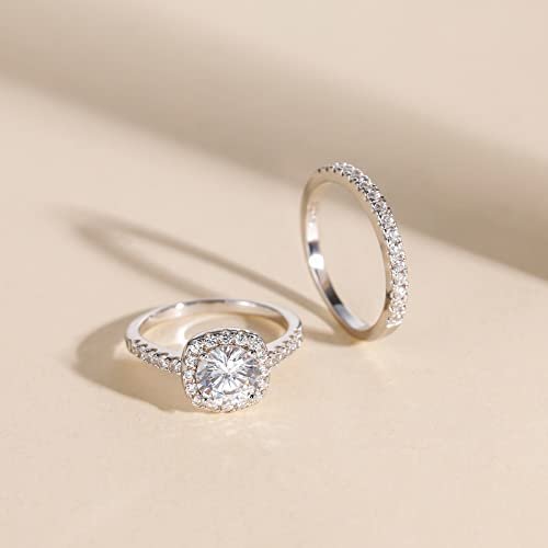 EAMTI 1.25CT 925 Sterling Silver Bridal Rings Sets Cubic Zirconia Halo CZ Engagements Rings Wedding Bands for Women Promise Rings for her Size 4-11