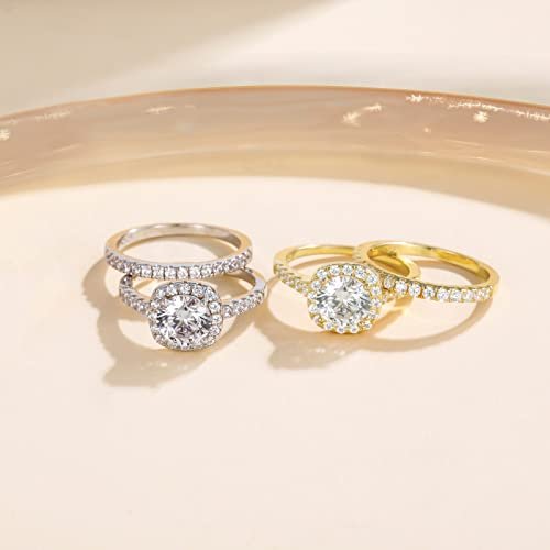 EAMTI 1.25CT 925 Sterling Silver Bridal Rings Sets Cubic Zirconia Halo CZ Engagements Rings Wedding Bands for Women Promise Rings for her Size 4-11