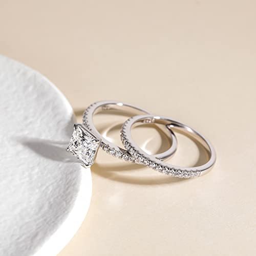 EAMTI 2CT 925 Sterling Silver Bridal Ring Sets Princess Cut CZ Engagement Rings promise rings for her wedding bands for Women Size 3-13