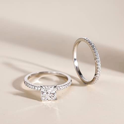 EAMTI 2CT 925 Sterling Silver Bridal Ring Sets Princess Cut CZ Engagement Rings promise rings for her wedding bands for Women Size 3-13