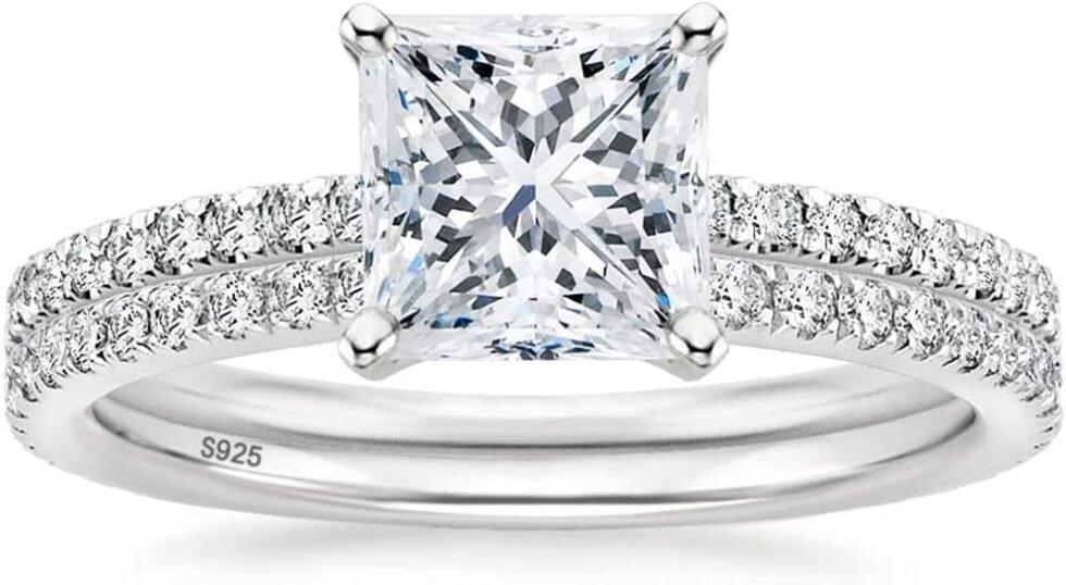 EAMTI 2CT 925 Sterling Silver Bridal Ring Sets Princess Cut CZ Engagement Rings promise rings for her wedding bands for Women Size 3-13
