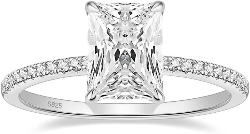 EAMTI 3CT 925 Sterling Silver Engagement Rings Radiant Cut Solitaire Cubic Zirconia CZ Wedding Promise Rings for Her Wedding Band for Women Size 3-11