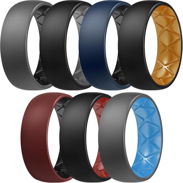 Egnaro Silicone Ring Men 1/4/6/7 Multipack of Breathable Mens Silicone Rubber Wedding Rings Bands with Air Flow Grooves