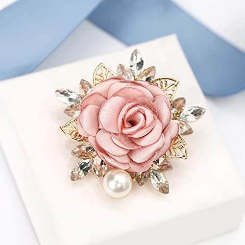 Elegant Rose Flower Brooch Pin for Women Men Wedding Party Gentleman's Essentials Handmade Crystal Pearl Fabric Flower Lapel Pin Dress Suit Accessories Boutonniere Ideas Gift...