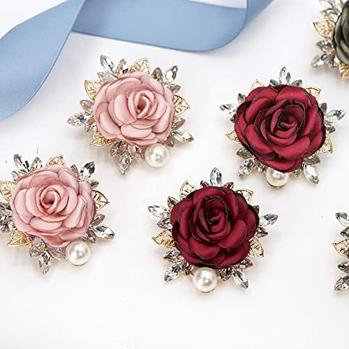 Elegant Rose Flower Brooch Pin for Women Men Wedding Party Gentleman's Essentials Handmade Crystal Pearl Fabric Flower Lapel Pin Dress Suit Accessories Boutonniere Ideas Gift...