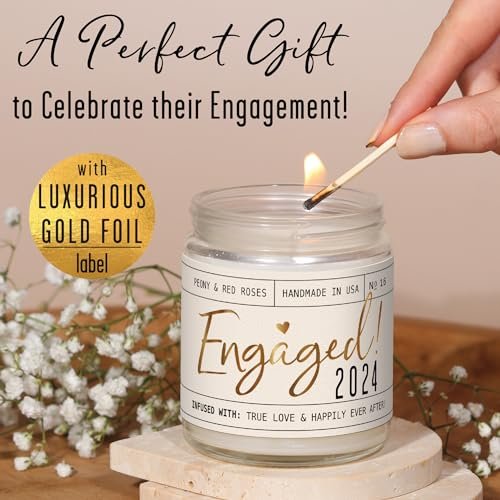 Engagement Gift, Engagement Gifts for Couples -'Engaged 2024' Candle, w/Peony & Rose Wedding Bouquet I Engagement Gifts for Her I Fiance Gifts for Women I Engaged Gifts I 50Hr...
