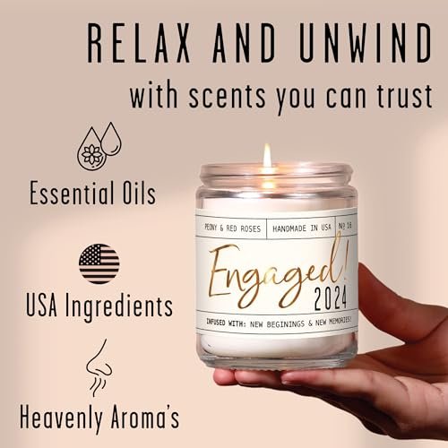 Engagement Gift, Engagement Gifts for Couples -'Engaged 2024' Candle, w/Peony & Rose Wedding Bouquet I Engagement Gifts for Her I Fiance Gifts for Women I Engaged Gifts I 50Hr...
