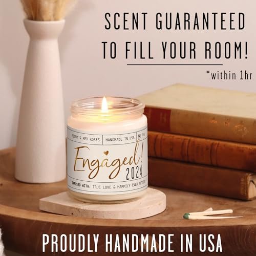 Engagement Gift, Engagement Gifts for Couples -'Engaged 2024' Candle, w/Peony & Rose Wedding Bouquet I Engagement Gifts for Her I Fiance Gifts for Women I Engaged Gifts I 50Hr...
