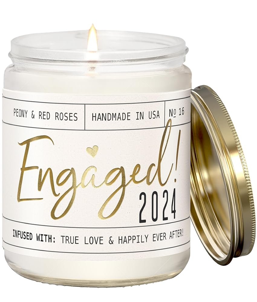 Engagement Gift, Engagement Gifts for Couples -'Engaged 2024' Candle, w/Peony & Rose Wedding Bouquet I Engagement Gifts for Her I Fiance Gifts for Women I Engaged Gifts I 50Hr...
