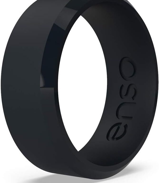 Enso Rings Bevel Classic Silicone Wedding Ring – Hypoallergenic Unisex Wedding Band – Comfortable Band for Active Lifestyle – 8mm Wide, 2.16mm Thick