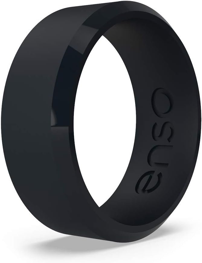 Enso Rings Bevel Classic Silicone Wedding Ring – Hypoallergenic Unisex Wedding Band – Comfortable Band for Active Lifestyle – 8mm Wide, 2.16mm Thick