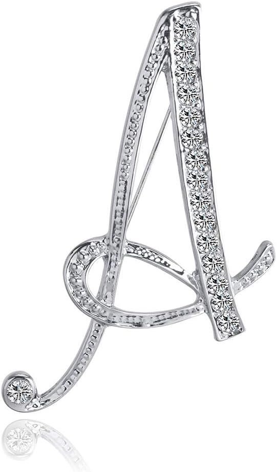 ETHOON Letter Brooch Pins Initial Rhinestone Brooch for Women Crafts Silvery A-Z