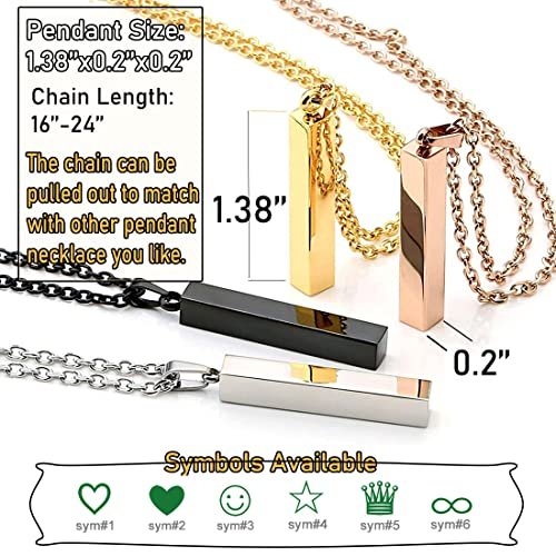 EVER2000 Personalized 3D Vertical Bar Necklace, Custom Necklace Engraved with Any Name Pendant Jewelry Gift