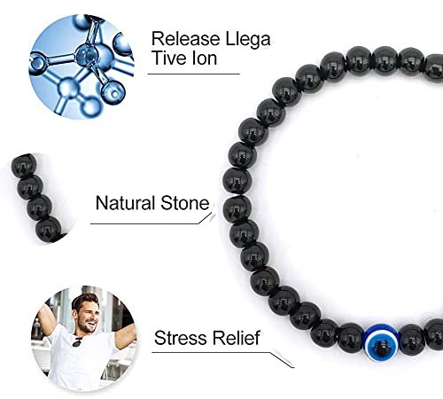 Evil Eye Bracelet Natural Stretch Adjustable Beaded Bracelets for Men (A03 black agate)
