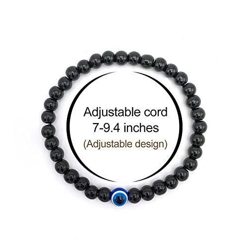Evil Eye Bracelet Natural Stretch Adjustable Beaded Bracelets for Men (A03 black agate)