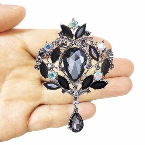 Ezing 4Pcs Brooch Lot with Large Big Size Rhinestone Crystal Fashion Jewelry