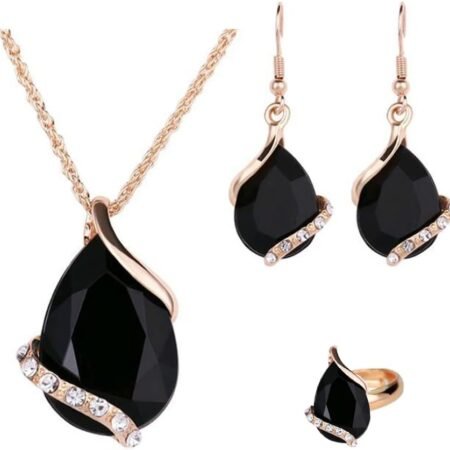 Ezing Women Crystal Pendant Gold Plated Chain Necklace Earring Jewelry Set