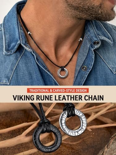 FaithHeart Norse Viking Rune Necklace with Adjustable Braided Leather/Stainless Steel Rope Chains for Men Women, Vintage Amulet Jewelry Gift with Delicate Box