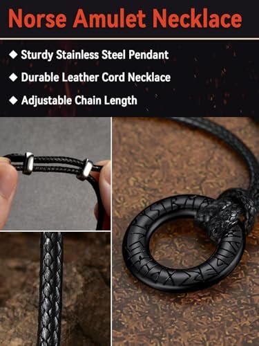 FaithHeart Norse Viking Rune Necklace with Adjustable Braided Leather/Stainless Steel Rope Chains for Men Women, Vintage Amulet Jewelry Gift with Delicate Box