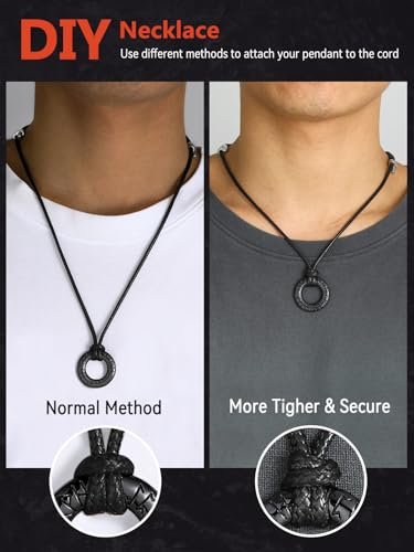 FaithHeart Norse Viking Rune Necklace with Adjustable Braided Leather/Stainless Steel Rope Chains for Men Women, Vintage Amulet Jewelry Gift with Delicate Box