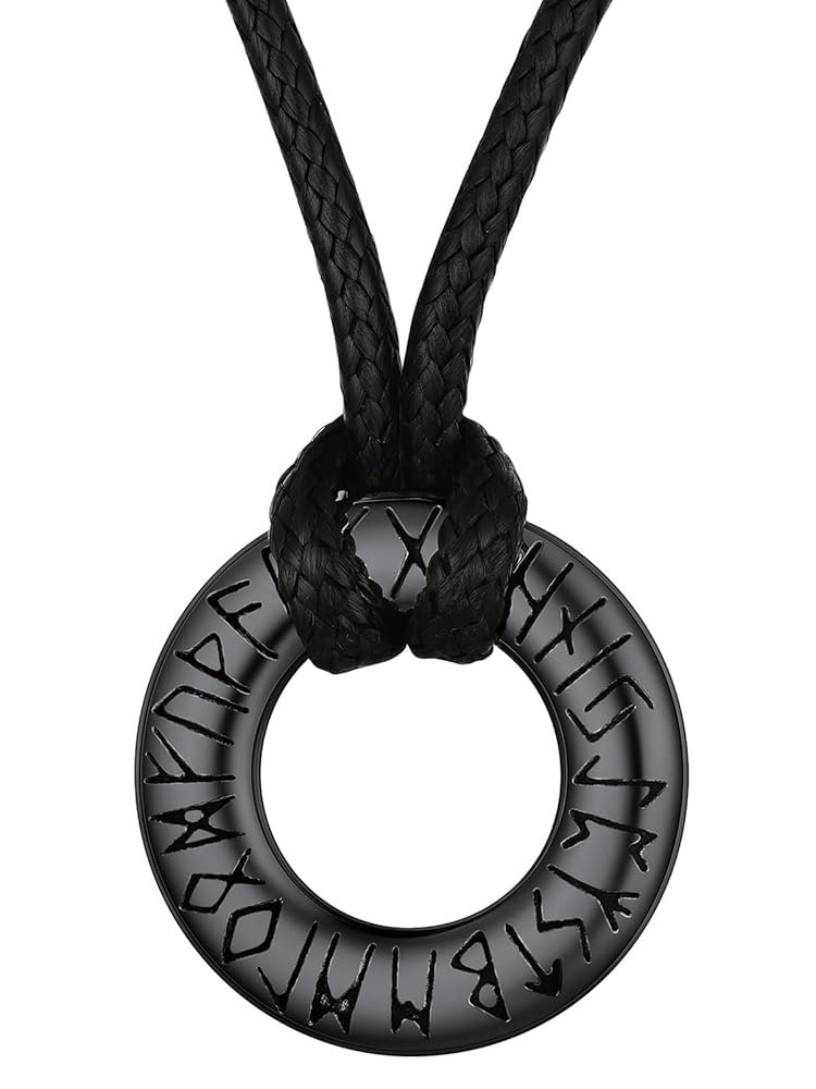 FaithHeart Norse Viking Rune Necklace with Adjustable Braided Leather/Stainless Steel Rope Chains for Men Women, Vintage Amulet Jewelry Gift with Delicate Box