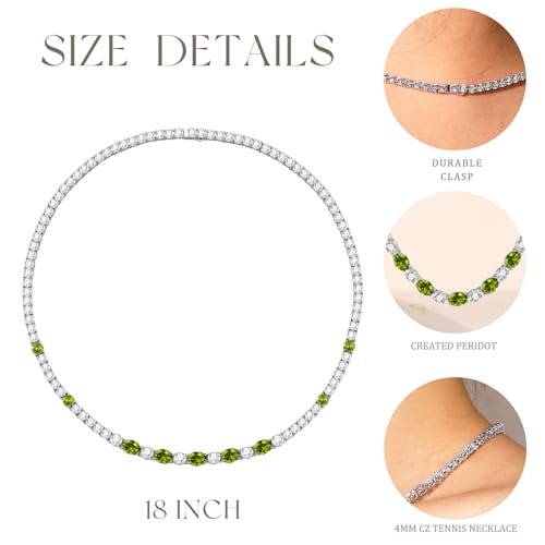 FANCIME Sterling Silver Created Peridot Tennis Necklace August Birthstone Necklace with 4mm Cubic Zirconia 6 * 8mm Oval Peridot Luxury Fine Jewelry for Women 18"