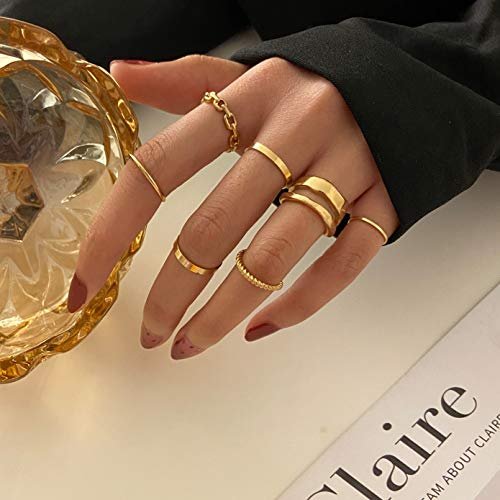 FAXHION Gold Knuckle Rings Set for Women Snake Chain Stacking Ring Vintage BOHO Midi Rings SIze Mixed