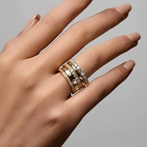 FAXHION Gold Rings for Women Non Tarnish, 14k Gold Plated Dainty Stacking Cubic Zirconia Thumb Rings, Gold Knuckle Women Rings Set Jewelry Size 5-10