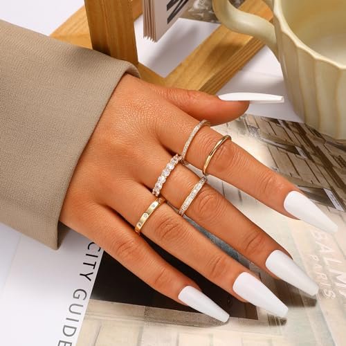 FAXHION Gold Rings for Women Non Tarnish, 14k Gold Plated Dainty Stacking Cubic Zirconia Thumb Rings, Gold Knuckle Women Rings Set Jewelry Size 5-10