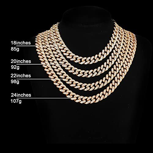 FEEL STYLE Mens Cuban Link Chain Gold Silver Plated Bling Miami Cuban Necklace Diamond Chain for Men 13MM Iced Out Hip Hop Jewelry 18-24inch