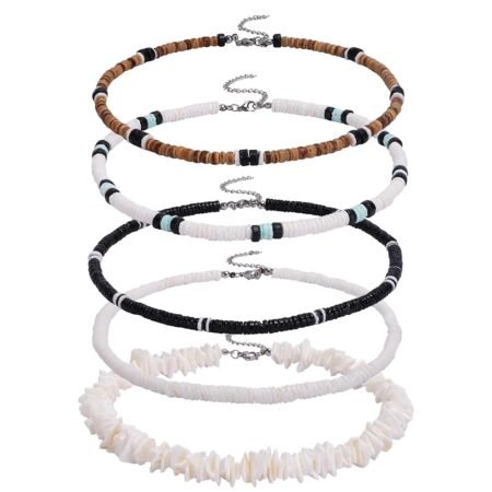 FIRAZIO 5Pcs Puka Shell Necklace Men Seashell Necklace Summer Beach Surfer Necklace for Men Women Hawaiian Necklace for Men White Necklace Beach Jewelry