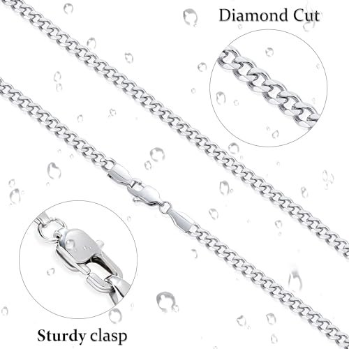 Fiusem 3.5mm Silver Tone/Black/14K Gold Plated Chains for Men, Mens Necklace Chains Stainless Steel Cuban Link Chain Necklace for Men, Mens Chain 16, 18, 20, 22, 24, 26, 28 Inch