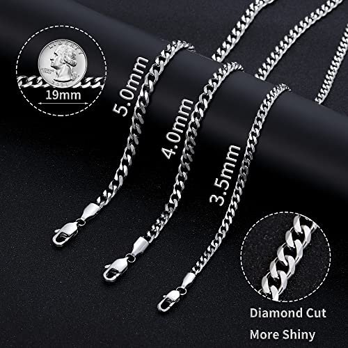 Fiusem 3.5mm Silver Tone/Black/14K Gold Plated Chains for Men, Mens Necklace Chains Stainless Steel Cuban Link Chain Necklace for Men, Mens Chain 16, 18, 20, 22, 24, 26, 28 Inch