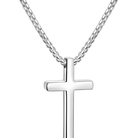 Fiusem Cross Necklace for Men, Silver/Gold/Black Mens Cross Necklaces with 2.5mm Cross Chain and Stainless Steel Cross Pendant, Box Chain 16-24 Inch