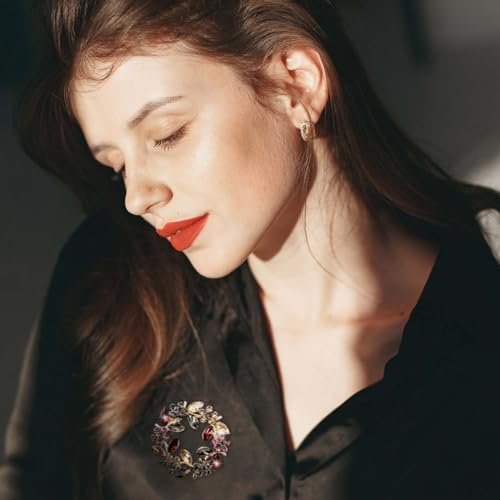 Flower Brooches for Women,Wreath Brooch Pin Rhinestone Brooch Pins Crystal Pearl Flower Brooches Pins Rose Flower Brooches Rose Floral Vintage Brooch for Women Girls...