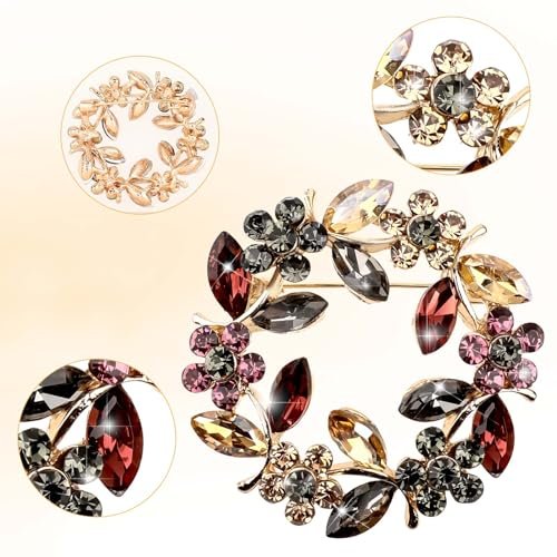 Flower Brooches for Women,Wreath Brooch Pin Rhinestone Brooch Pins Crystal Pearl Flower Brooches Pins Rose Flower Brooches Rose Floral Vintage Brooch for Women Girls...
