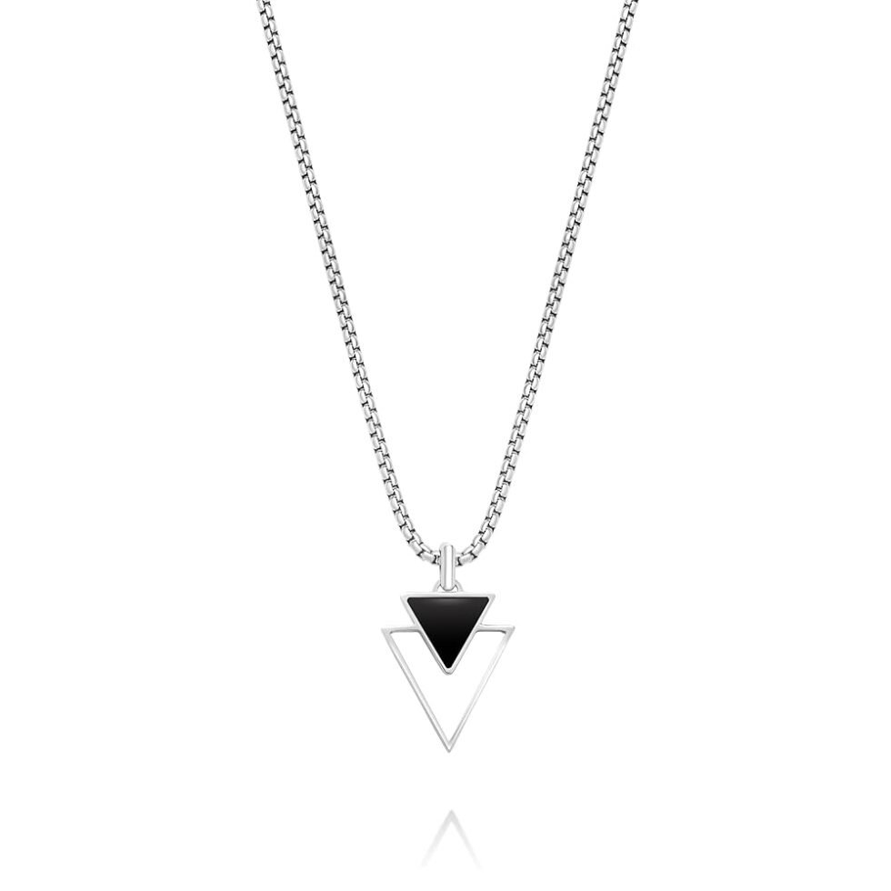 Galis Mens Necklace - Premium Stainless Steel Necklace for Men, Non Tarnish Triangle Necklace with Black Enamel Pendant, Our Necklace Chains with Pendants Are Stylish Valentines...