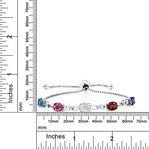 Gem Stone King 925 Sterling Silver Build Your Own Personalized 5 Birthstones and White Lab Grown Diamond Tennis Bracelet For Women Adjustable up to 9 Inches