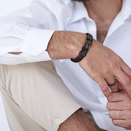 Gift for Men Infinity Bracelet for Men Dad Husband Boyfriend Son Grandson Brother Nephew Uncle Brown Braided Leather Forever Linked Together Stainless Steel Engraved with Love...