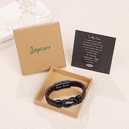 Gift for Men Infinity Bracelet for Men Dad Husband Boyfriend Son Grandson Brother Nephew Uncle Brown Braided Leather Forever Linked Together Stainless Steel Engraved with Love...