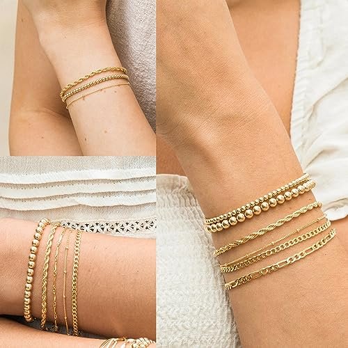 Gold Bracelets for Women,Dainty Bracelets Set for Women Trendy, Gold Bracelets Stack With Beaded, Cuban, Paperclip, Heart, Snake, Rope, Pearl, Cross, Hand Chain, Silver Jewelry...