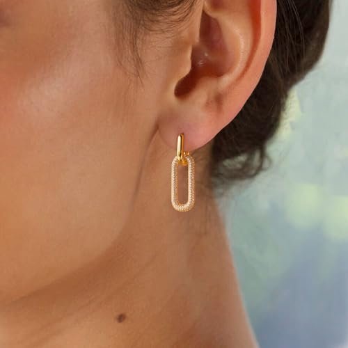 Gold Earrings for Women Trendy, Simple Dainty 14K Gold Plated Paperclip Square Chain Link Dangle Hoops Earrings Pin Stud Huggie Earrings Lightweight Hypoallergenic Minimalist...