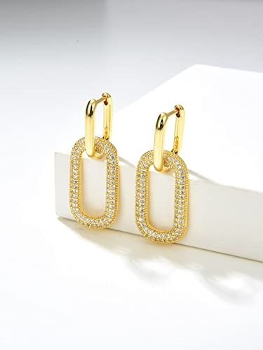 Gold Earrings for Women Trendy, Simple Dainty 14K Gold Plated Paperclip Square Chain Link Dangle Hoops Earrings Pin Stud Huggie Earrings Lightweight Hypoallergenic Minimalist...