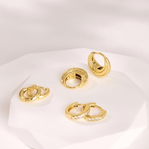 Gold Hoop Earrings Set for Women, 14K Small Huggie Earrings for Multiple Piercing Hypoallergenic Trendy Jewelry, Dainty Ball Cartilage Earrings for Women's Gifts