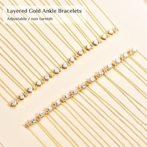 Gold Initial Ankle Bracelets for Women Waterproof 14K Gold Filled Layered Anklets for Women Non Tarnish Women's Anklets Adjustable Letter Anklets for Women Large Ankle Summer...